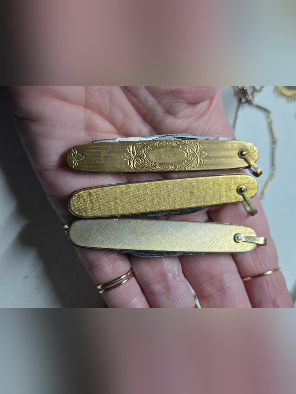 Vintage Gold-Tone Multi-Blade Pocket Knife Set - Gold